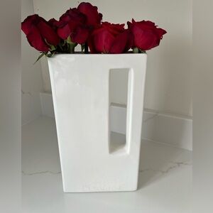 Vintage rectangular White Ceramic Vase Modern